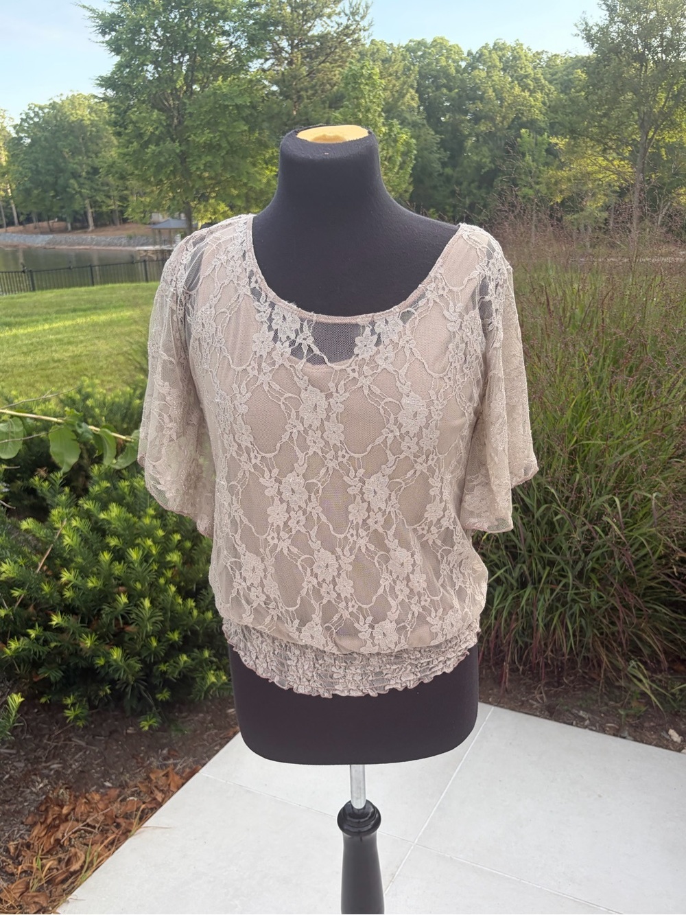 Y2K Lavish Lace Blouse Made in USA | Sheer Floral Lace Top | Size Medium
